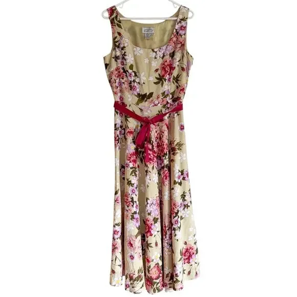 Vintage Adrianna Papell Maxi Dress Linen Floral Cottage Feminine Romantic - Picture 1 of 6